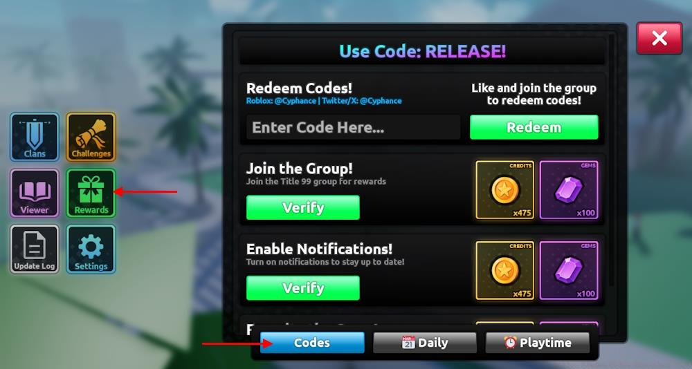 Roblox Blades codes redeem option