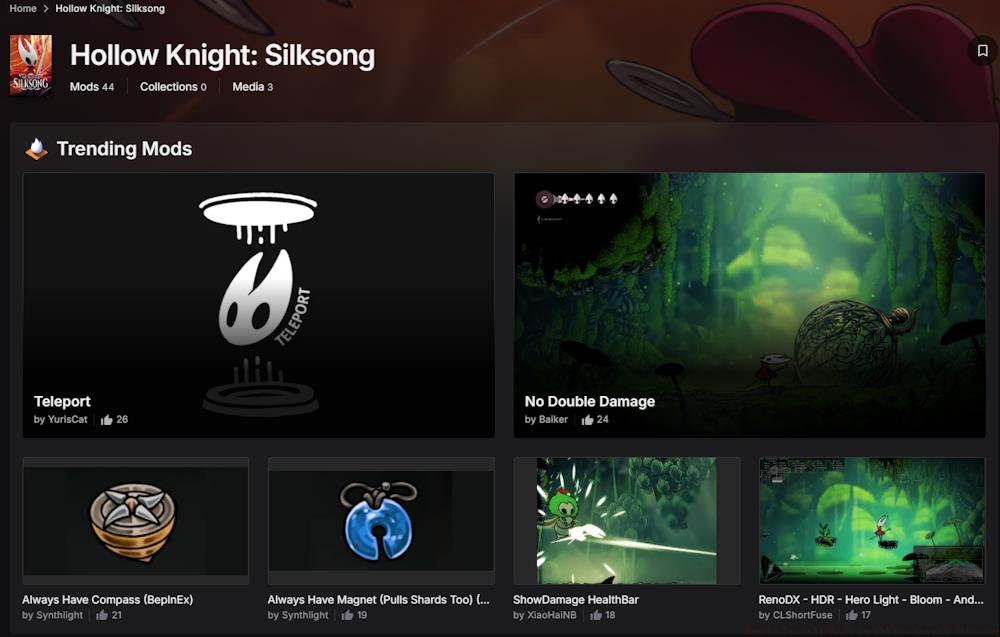 Selecting mods in Nexusmods Silksong