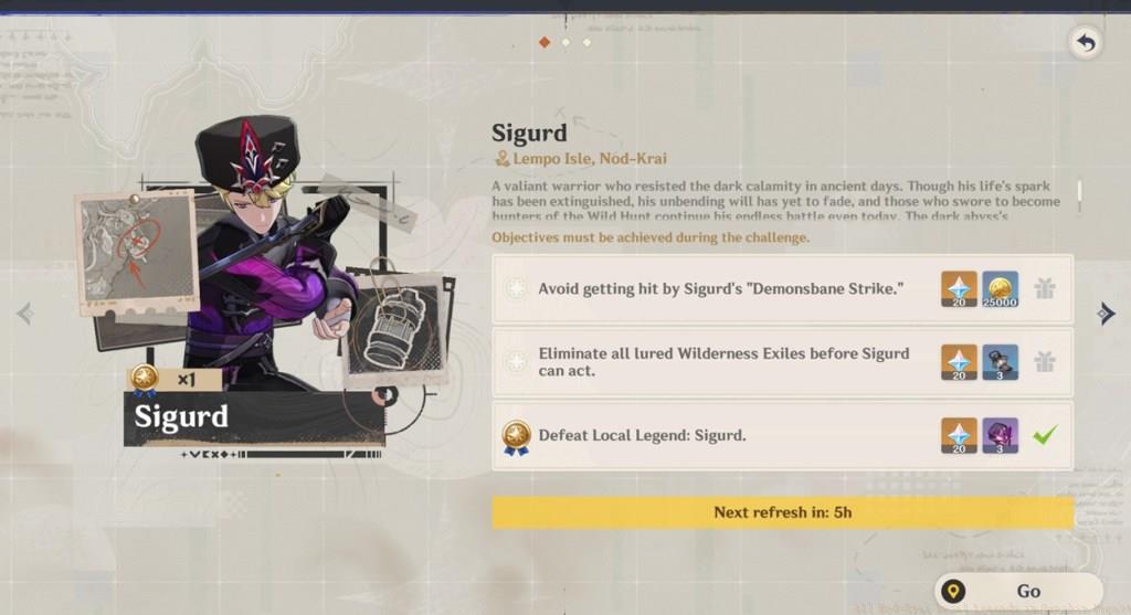 Sigurd Local Legend objectives in Genshin Impact