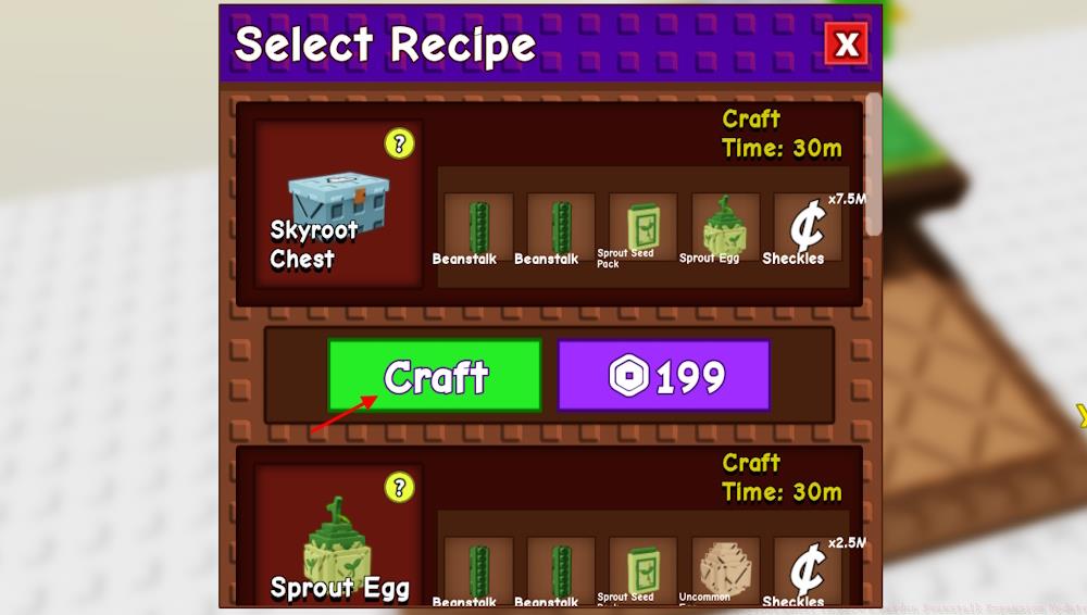 Skyroot Chest crafting option