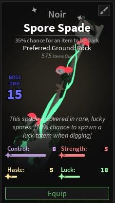 Spore spade Shovel stats dig