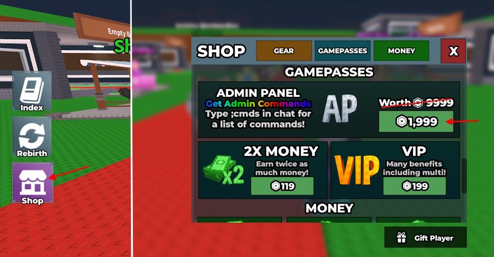 Steal a Brainrot admin panel purchase