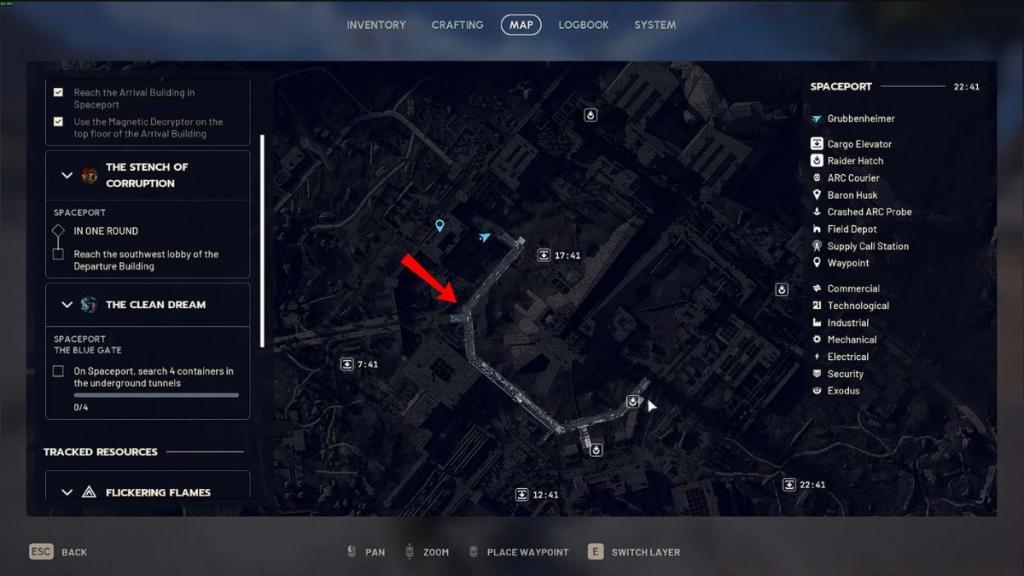 Map of the Spaceport Underground Tunnel in Arc Raiders