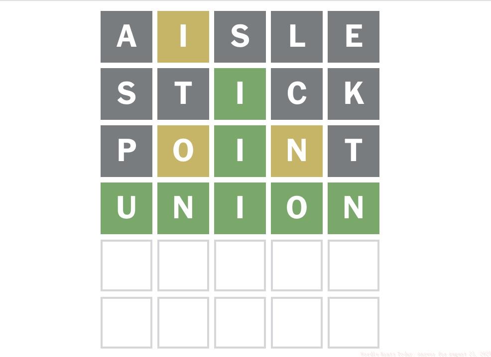 The answer for Wordle today on August 23, 2025