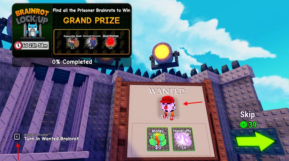 Turn in wanted brainrot Plants vs Brainrots