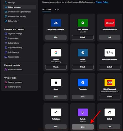 Twitch link with Epic Games
