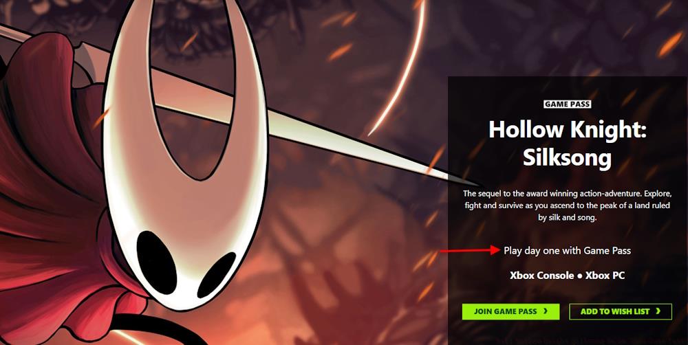 Xbox Game Pass Hollow Knight Silksong