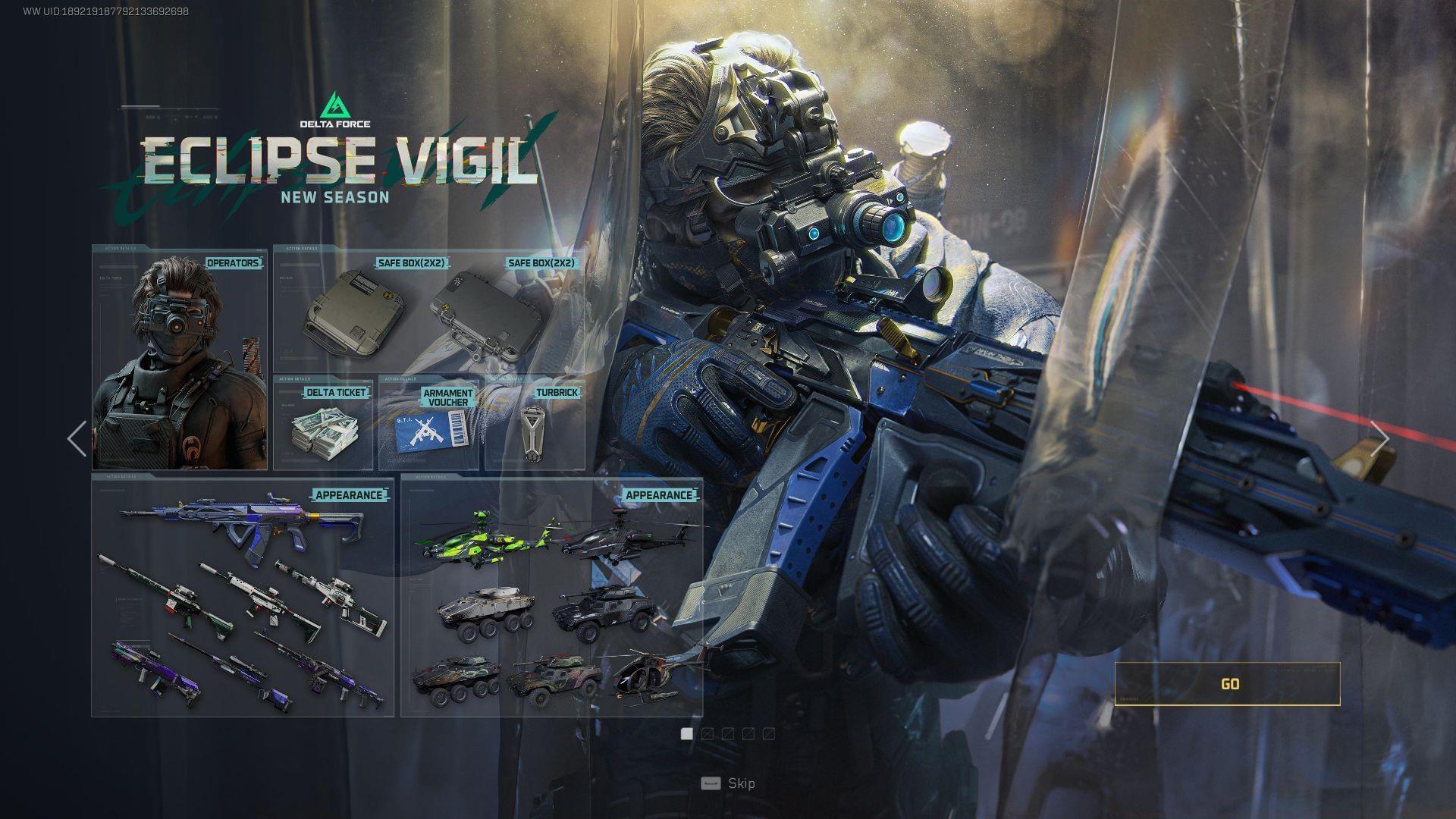 A detailed overview of the Delta Force Eclipse Vigil Season Pass (Image via Sportskeeda Gaming/TiMi Studio Group)