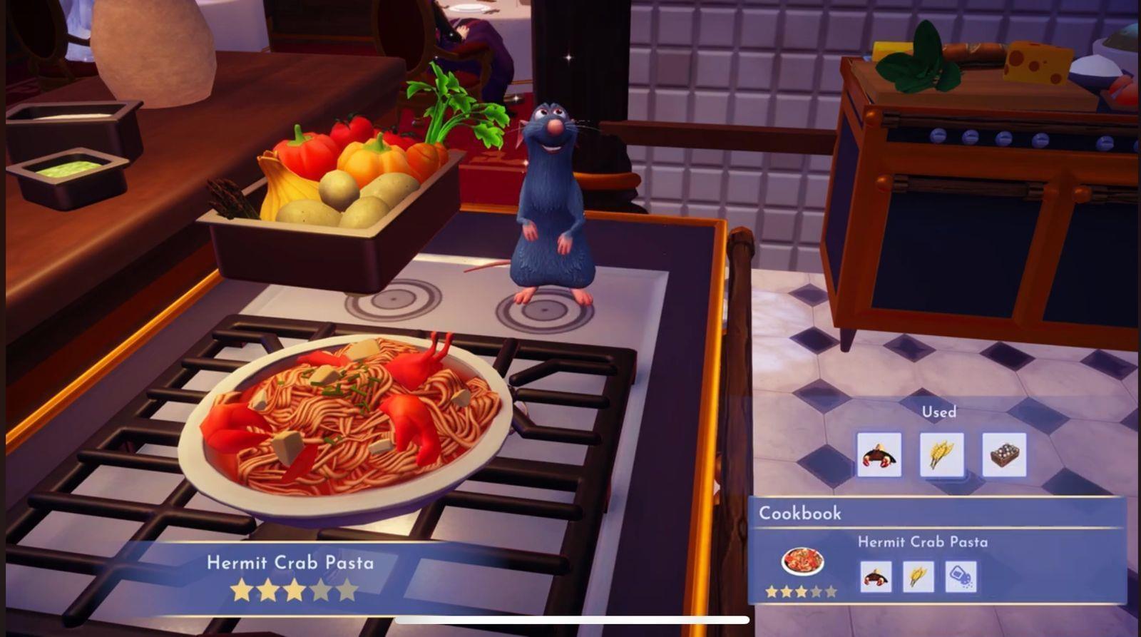 Socerer Hat Hermit Pasta in Disney Dreamlight Valley (Image via Gameloft || Youtube/@GreymaneGames)