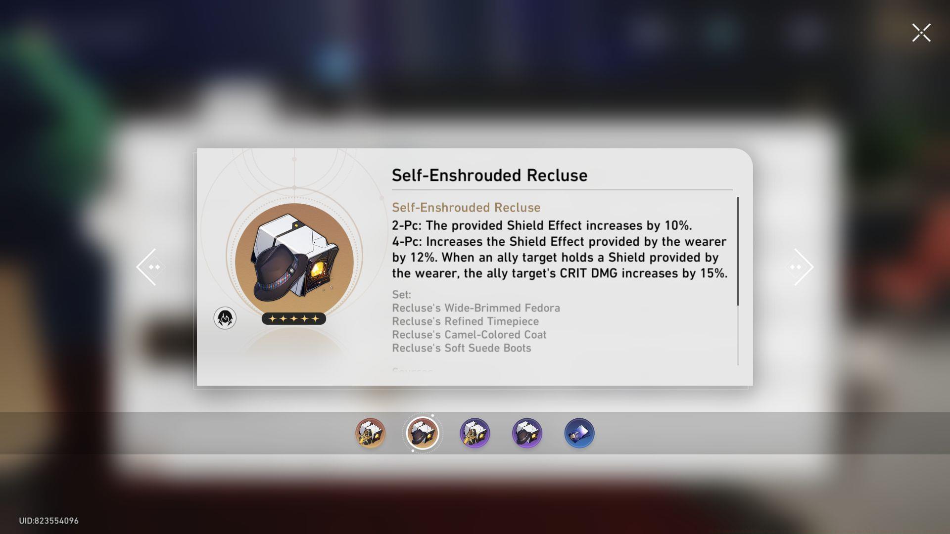 Self-Enshrouded Recluse Relic set and its effects in Honkai Star Rail (Image via Sportskeeda Gaming || HoYoverse)