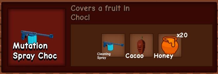 choc mutation spray crafting recipe in grow a garden