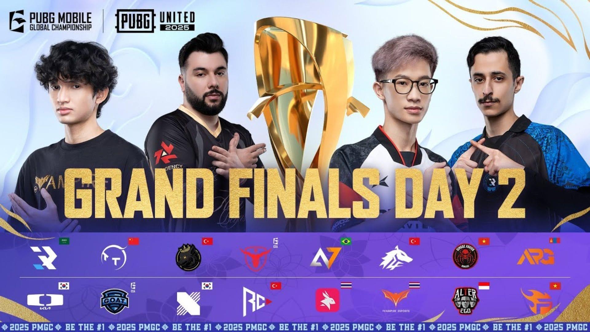 Day 2 of PMGC 2025 Finals takes place on December 13 (Image via YouTube/PUBG Mobile Esports)