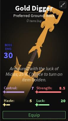 gold digger shovel stats in dig
