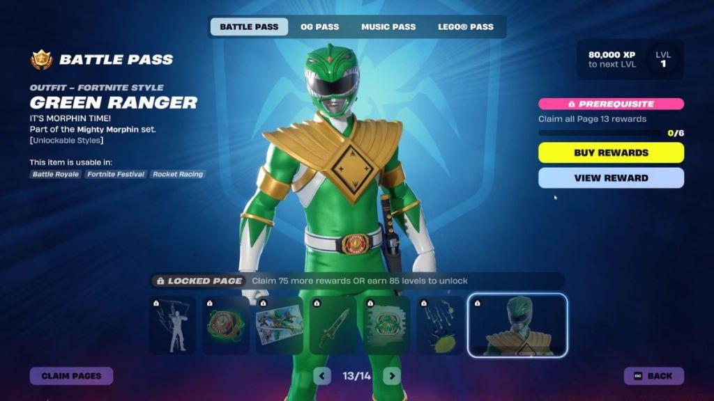Fortnite Green Ranger Battle Pass skin