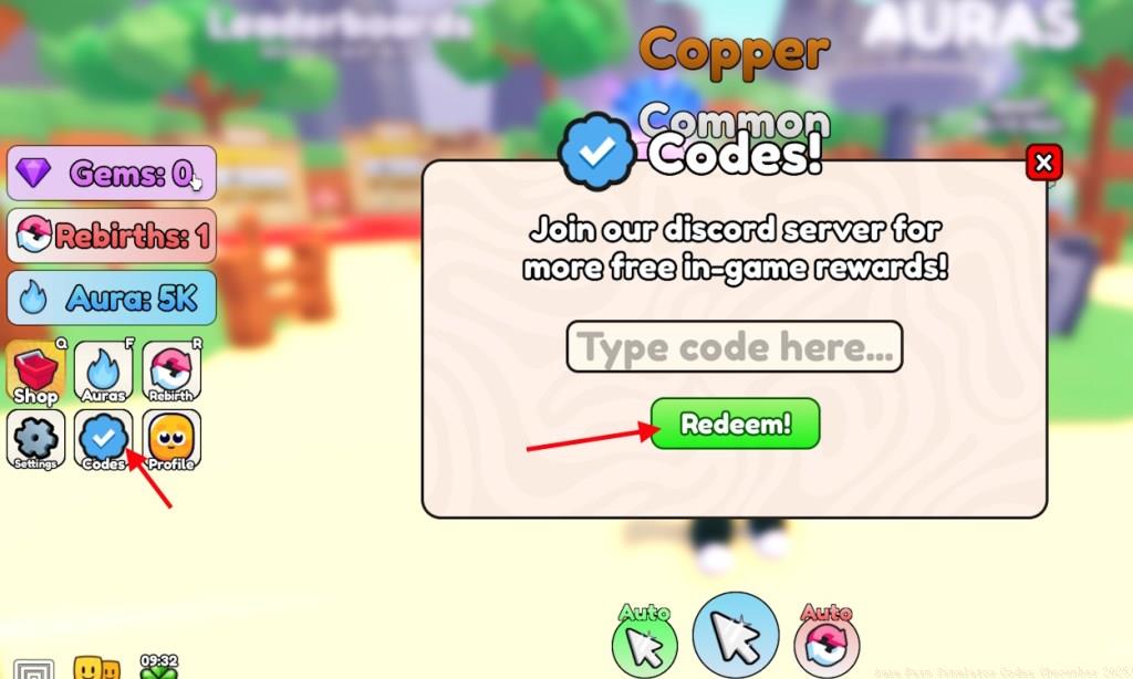 redeem Aura Farm simulator codes