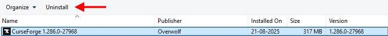 uninstall curseforge